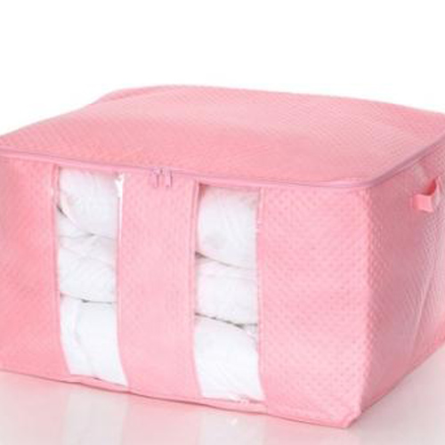 Pink Non Woven Binding Clothes Storage Bag