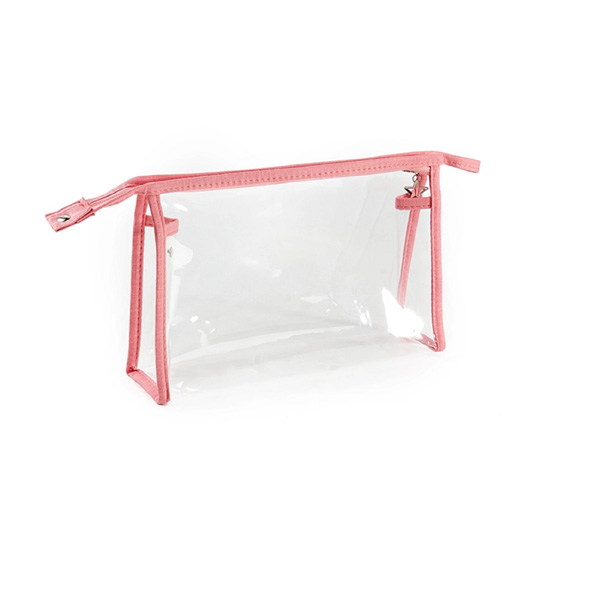 Packaging & Bag *Material: Clear PVC (PVC cold crack resistant minus 15 degree).<br>
*Structure: 3 panels bag.<br>
*Binding: Pink PEVA binding.<br>
*Zipper: Pink nylon zipper #5 fixed on top, with 1pc pink metal puller. 