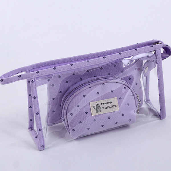 Packaging & Bag *Material: Clear PVC (PVC cold crack resistant minus 15 degree).<br>
*Structure: 3 panels bag.<br>
*Binding: Purple PEVA binding.<br>
*Zipper: Purple nylon zipper #5 fixed on top, with 1pc metal puller. 